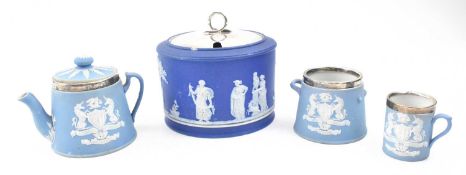 COLLECTION OF FOUR WEDGWOOD JASPERWARE SILVER MOUNTED PIECES