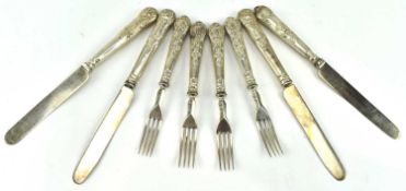 COLLECTION OF EIGHT HALLMARKED SILVER KNIVES AND FORKS INCLUDING EDWARD VII