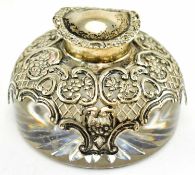 VICTORIAN HALLMARKED SILVER MOUNTED GLASS INKWELL