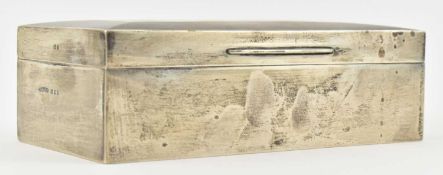 A GEORGE VI HALLMARKED SILVER WOOD-LINED CIGARETTE BOX