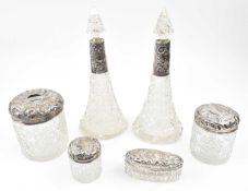 HALLMARKED ROCOCO SILVER & CUT GLASS DRESSING TABLE SET