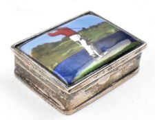 HALLMARKED 925 SILVER & ENAMEL PILL / SNUFF BOX DEPICTING A GOLFER