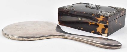 A VICTORIAN TORTOISESHELL & SILVER CASKET BOX T/W LADIES DRESSING MIRROR