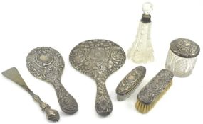 EDWARDIAN HALLMARKED SILVER EIGHT PIECE LADIES DRESSING TABLE SET