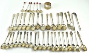 COLLECTION OF 44 PIECES OF HALLMARKED SILVER SPOONS & OTHERS