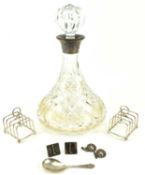 COLLECTION OF HALLMARKED SILVER ITEMS INCLUDING DECANTER & OTHERS