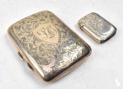 A GEORGE V CIGARETTE CASE AND EDWARDIAN VESTA CASE