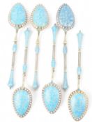 SET OF SIX NORWEGIAN SILVER GILTED ENAMELLED COFFEE SPOONS