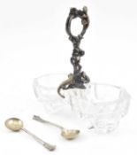 VICTORIAN HALLMARKED SILVER & SILVER GILT MOUNTED CUT-GLASS DOUBLE SALTS & SPOONS