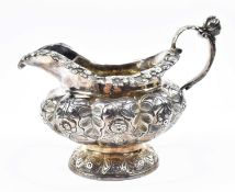 WILLIAM IV HALLMARKED SILVER FLORAL GRAVY BOAT / CREAMER JUG