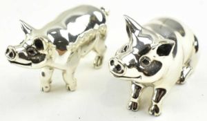 TWO SATURNO HALLMARKED 925 SILVER MINIATURE FIGURINES MODELLED AS PIGS