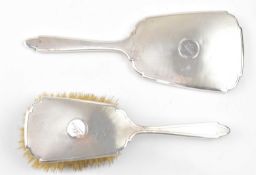 HALLMARKED SILVER MOUNTED DRESSING MIRROR AND BRUSH SET