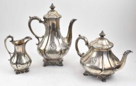 A SILVER HALLMARKED THREE PIECE SILVER TEA & COFFEE SERVICE