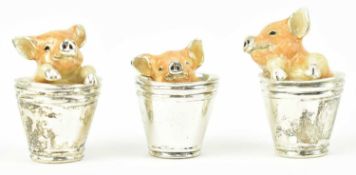THREE HALLMARKED 925 SILVER AND ENAMEL MINIATURE PIGS BY SATURNO