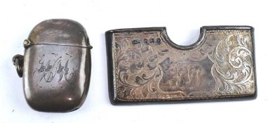 AN EDWARD VII HALLMARKED SILVER VESTA & CARD HOLDER