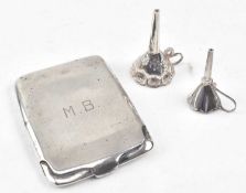 HALLMAKRED SILVER MATCH VESTA & TWO SILVER MINIATURE FUNNELS