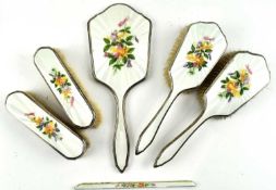 HALLMARKED SILVER AND GUILLOCHE ENAMEL DRESSING TABLE SET