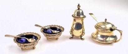 MATCHED SET OF FOUR HALLMARKED SILVER TABLE CONDIMENTS