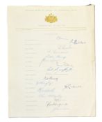 CRICKET - 1956 AUSTRALIAN TEAM SIGNED TEAM SHEET