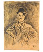RICHARD BAZLEY (B.1962) - 'CHARLIE CHAPLIN' - MIXED MEDIA PAINTING