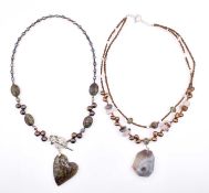 TWO PEARL & QUARTZ & UNAKITE NECKLACES