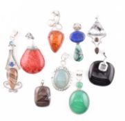 QUANTITY OF SILVER & WHITE METAL GEM SET NECKLACE PENDANTS