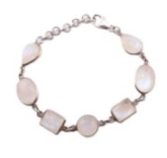 TWO SILVER PANEL BRACELETS SET WITH TURQUOISE & MOONSTONE & MOTHER OF PEARL