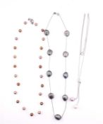 THREE PEARL NECKLACES INCLUDING PEARL & WHITE TOPAZ LARIAT NECKLACE