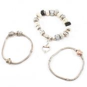 THREE 925 SILVER CHARM BRACELETS INCLUDING PANDORA