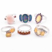 SIX 925 SILVER OPAL & GEM SET RINGS