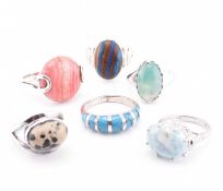 SIX 925 SILVER GEM SET RINGS CALCILICA TURQUOISE LARIMAR RHODOCHROSITE AQUAPRAISE