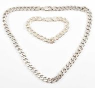 CONTEMPORARY ITALIAN 925 SILVER CURB LINK CHAIN & BRACELET