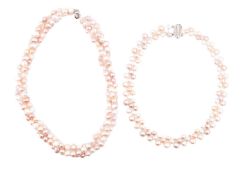TWO SILVER & PEARL NECKLACES