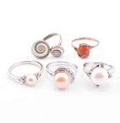 COLLECTION OF SILVER PEARL & GEM SET RINGS