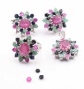 SAPPHIRE RUBY & EMERALD SET RING, PENDANT & EARRINGS AF
