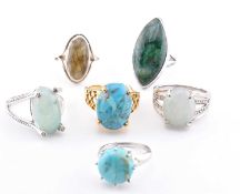 SIX 925 SILVER GEM SET RINGS TURQUOISE JADE AQUAPRASE LARIMAR