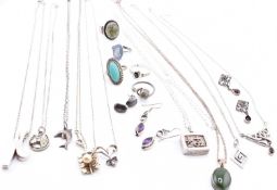 COLLECTION OF SILVER & GEM SET NECKLACES & RINGS & EARRINGS