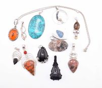 QUANTITY OF SILVER & GEM SET NECKLACE PENDANTS