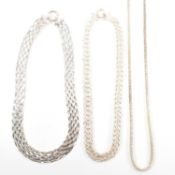 THREE HALLMARKED SILVER CHAIN NECKLACES