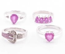 FOUR 925 SILVER PINK SAPPHIRE & GEM SET RINGS