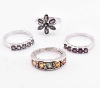 COLLECTION OF SILVER SAPPHIRE & GEM SET RINGS
