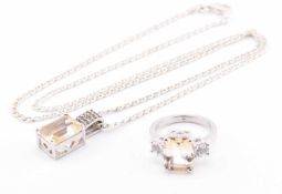 BI COLOUR CITRINE & TOPAZ PENDANT NECKLACE & RING SET