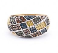 A 925 SILVER MULTI COLOURED DIAMOND RING