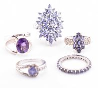 COLLECTION OF SILVER TANZANITE, IOLITE & AMETHYST DRESS RINGS