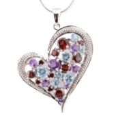 925 SILVER & GEM SET HEART PENDANT NECKLACE