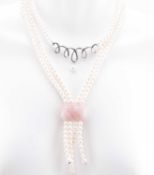 TWO SILVER & PEARL NECKLACES INCLUDING ROSE QUARTZ