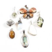 COLLECTION OF SILVER & WHITE TONE METAL GEM SET NECKLACE PENDANTS