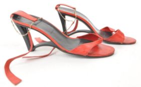 CHRISTIAN DIOR SOULIERS - PAIR OF VINTAGE RED HEELS / SANDALS