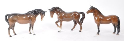 BESWICK - THREE 20TH CENTURY PORCELAIN HORSE FIGURINES