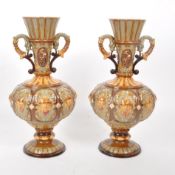 WILHELM SCHILLER & SONS - PAIR OF LATE 19TH CENTURY MAJOLICA VASES